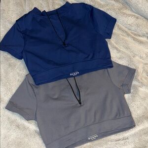 Grey & Navy blue Zip-Up Crop Tops